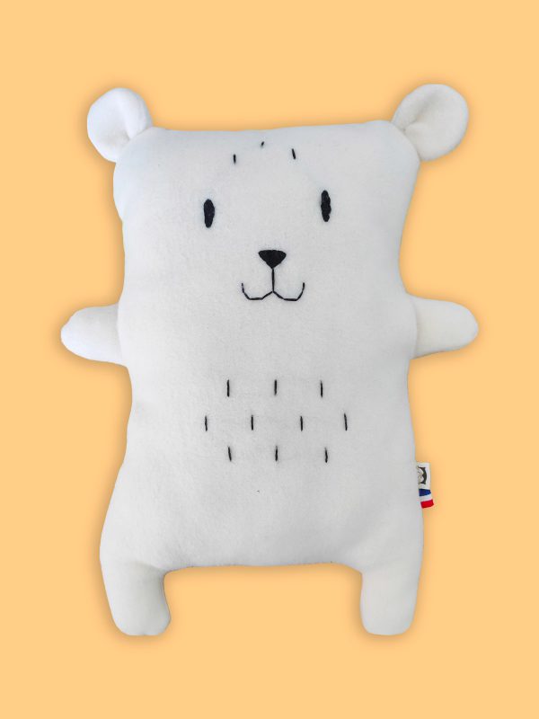 Coussin peluche Albert l'ours polaire de face par Le Trollinet